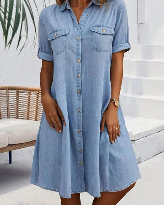 LILLY™ | Elegante vintage jurk met korte mouwen, kraag en knopen
